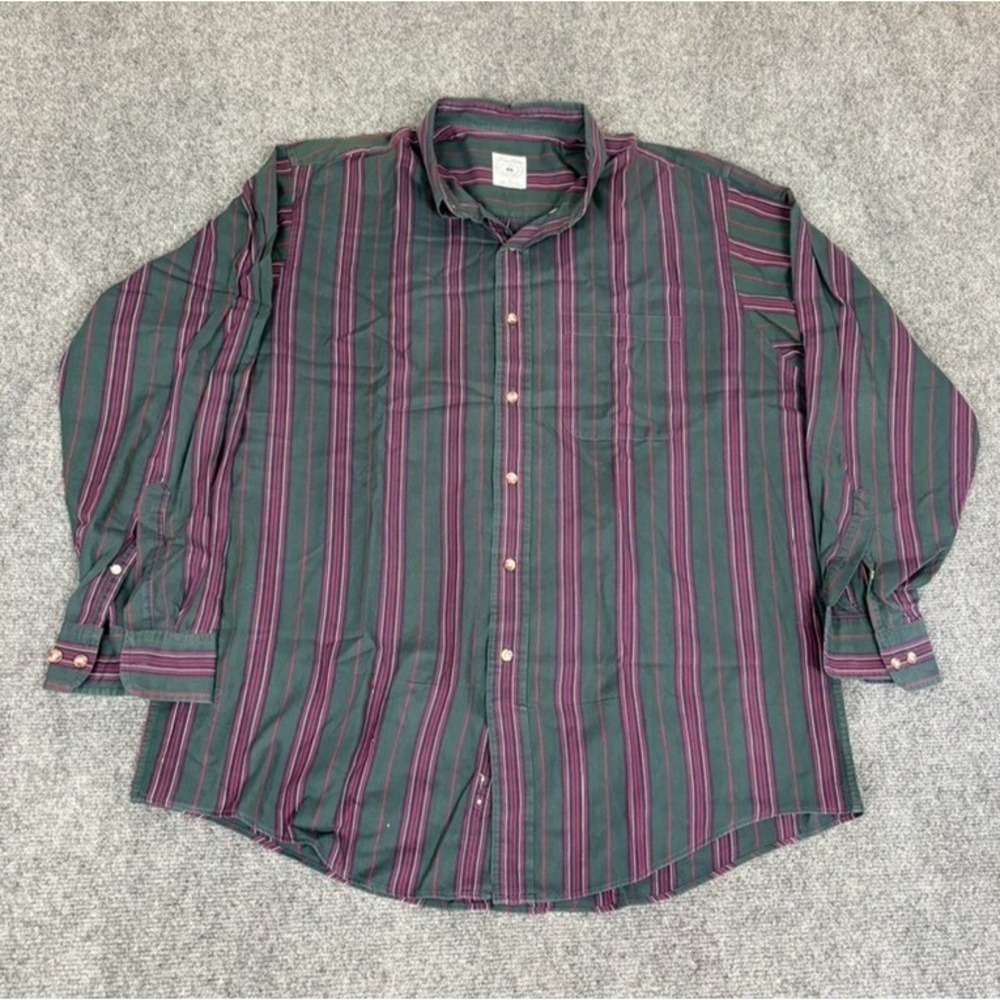 Brooks Brothers Sport Shirt All Cotton Green Red Stripe Button Down Shirt Size L